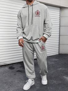 Manfinity Homme Conjunto De Sudadera Con Capucha Y Pantalones De Chándal Impresos Con Letras Para Hombres De Talla Grande Con Cordón - Gris - Ver 6