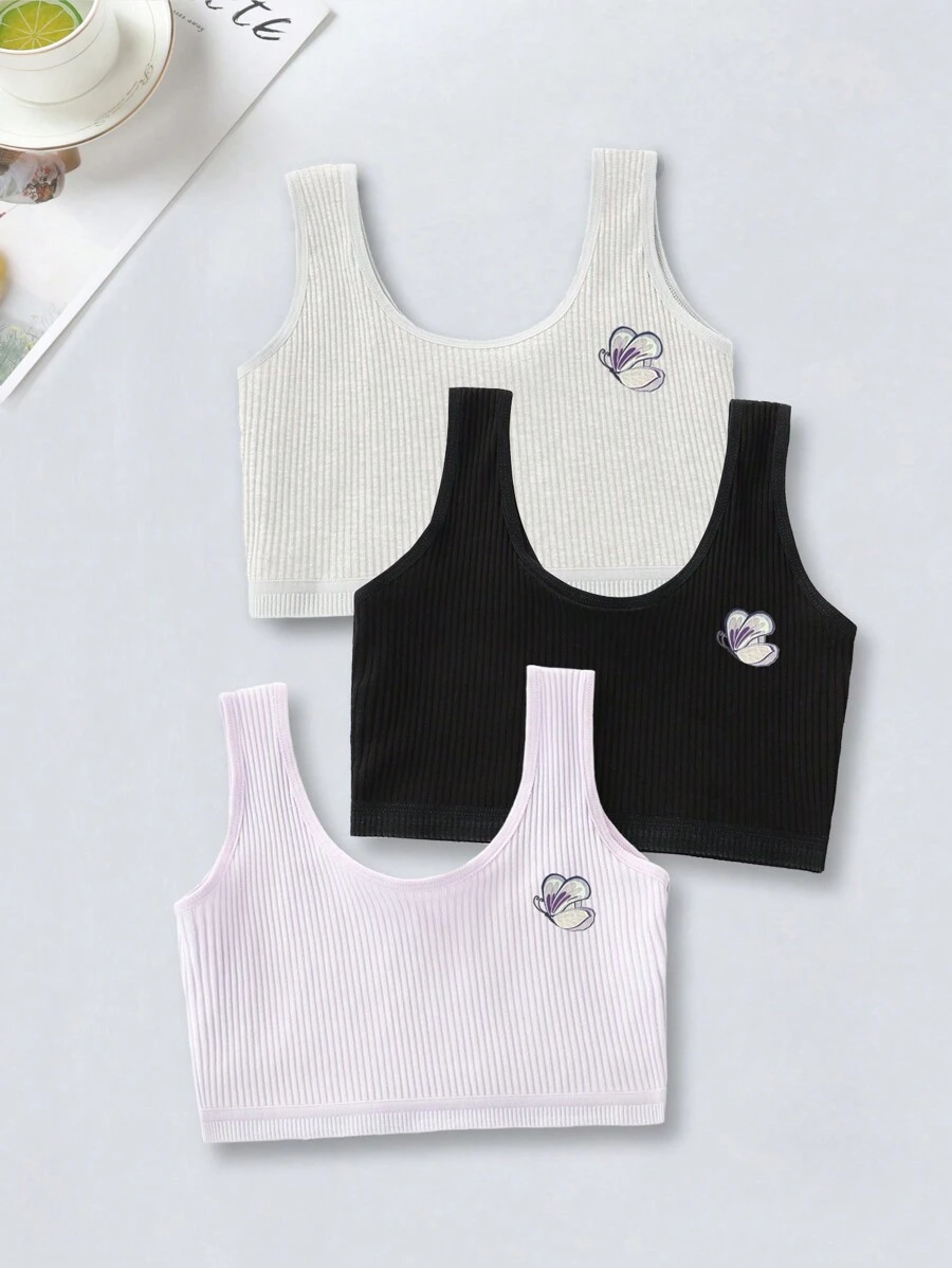 3pcs/Set Tween Girls  Heart Printed Basic  Underwear Set, Multicolor, Multiple Pieces - Multicolor - View 1