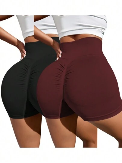 Easithlete 女式无缝运动短裤（两条装）紧身短裤女士运动短裤、健身短裤、骑行短裤