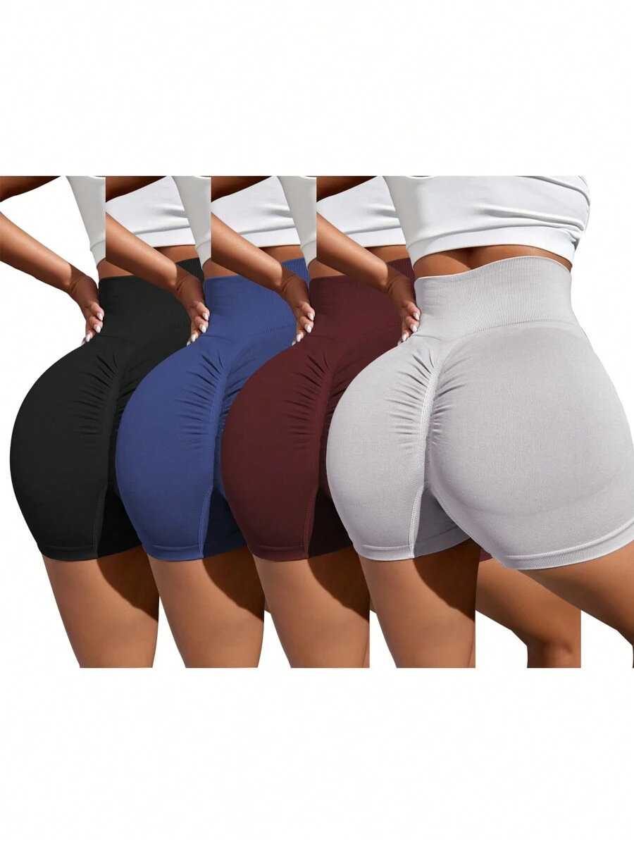 Easithlete Quần short thể thao cạp rộng 4 chiếc quần short bó sát dành cho nữ, quần short tập gym, quần short đi xe đạp - Nhiều màu - Xem 1