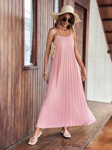 Breezaya 女士粉色细肩带长裙度假海滩装 - 藕粉色 - 查看 5