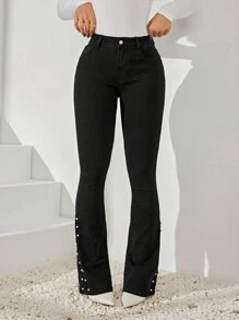 SHEIN Privé Pantalones acampanados de mezclilla elástica - Negro - Ver 4