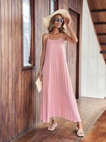 Breezaya 女士粉色细肩带长裙度假海滩装 - 藕粉色 - 查看 4