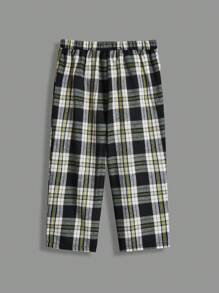SHEIN Young Boys' Preppy Style Shirt And Plaid Pants Set