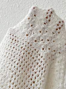 SHEIN Clasi Drawstring Hollow Out Knit Square Collar Bodycon Sweater Dress - White - View 4