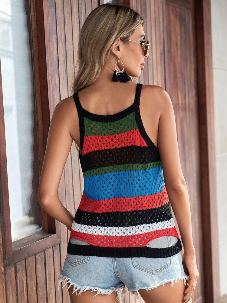 Color-Block Hollow Out Knitted Camisole Top