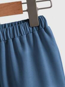 SHEIN Young Boys' Casual Hooded Jacket And Pants Set With Letter Patch Pattern - Blue - View 4