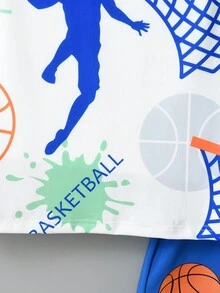 SHEIN Tween Boys' Color Block Basketball Printed T-Shirt And Shorts - Multicolor - View 4