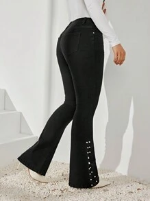 SHEIN Privé Pantalones acampanados de mezclilla elástica - Negro - Ver 2