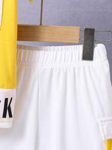 SHEIN Boys' Casual Colorblock English Printed Round Neck Short Sleeve T-Shirt For Summer Daily Wear - Yellow - View 3