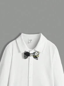 SHEIN Young Boys' Preppy Style Shirt And Plaid Pants Set