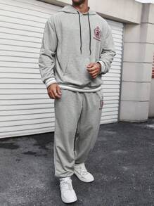 Manfinity Homme Conjunto De Sudadera Con Capucha Y Pantalones De Chándal Impresos Con Letras Para Hombres De Talla Grande Con Cordón - Gris - Ver 5