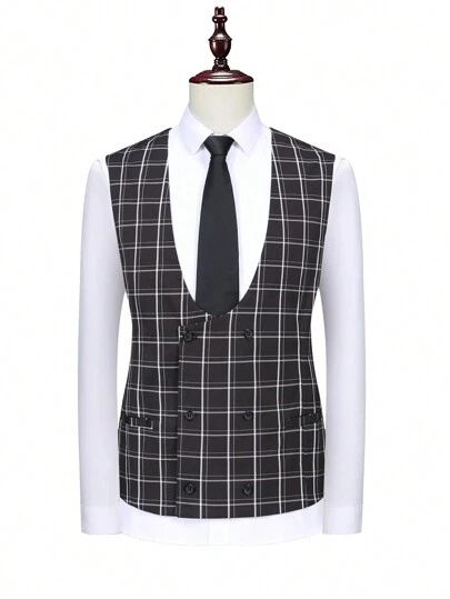 Manfinity Mode Men's Plus Size Fashionable Plaid Suit Vest
