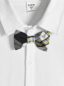 SHEIN Young Boys' Preppy Style Shirt And Plaid Pants Set