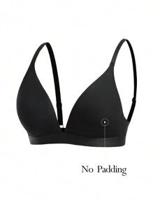 素色無鋼圈文胸 - 黑色 - 查看 3