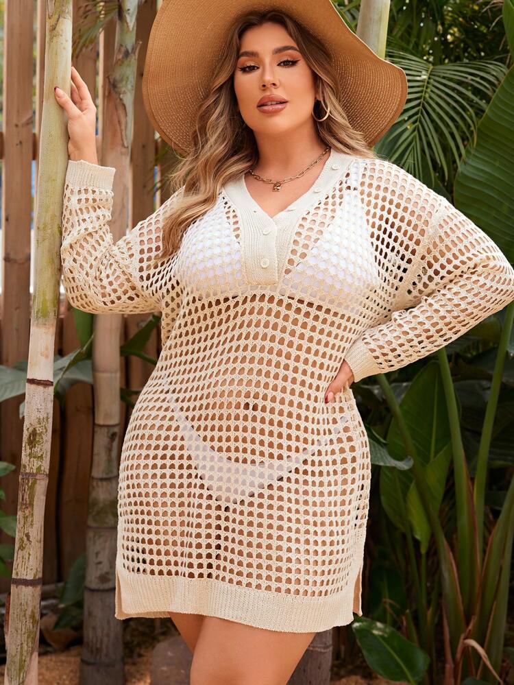 Women's Plus Size Hollow Out Cover Up For Summer Beach Vacation