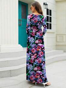Maternity Fashionable Printed Long Sleeve Dress - Multicolor - View 2