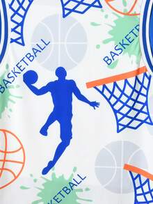 SHEIN Tween Boys' Color Block Basketball Printed T-Shirt And Shorts - Multicolor - View 5