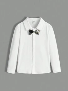 SHEIN Young Boys' Preppy Style Shirt And Plaid Pants Set