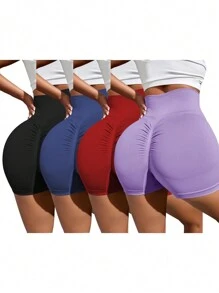 Easithlete 4pcs Seamless High Stretch Sports Shorts Legging Shorts,Women's Seamless Butt Lifting Sports Shorts, Suitable For Gym Workout, Cycling, Running, Summer - Multicolor - View 1