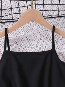 SHEIN 2 Piezas/set Chaqueta De Malla Elegante Y Vestido De Cuello En V Para Niñas Adolescentes