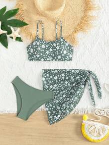 Tween Girl Floral Printed Bikini Set Summer Beach