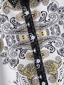 男士印花拼接短袖襯衫+休閒短褲家庭裝配套（4件分別出售） - 白色 - 查看 5