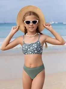 Tween Girl Floral Printed Bikini Set Summer Beach