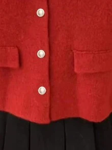 酒紅色蕾絲拼接衣領和袖口的針織開衫 - 酒紅色 - 查看 5