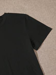 SHEIN LUNE Vòng cổ In thư Ngắn tay Áo thun - màu đen - Xem 5