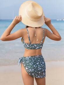 Tween Girl Floral Printed Bikini Set Summer Beach