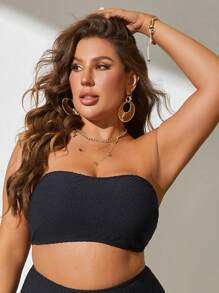 SHEIN Swim Curve Top de bikini de talla grande y sin tirantes en unicolor para playa de verano - Negro - Ver 3