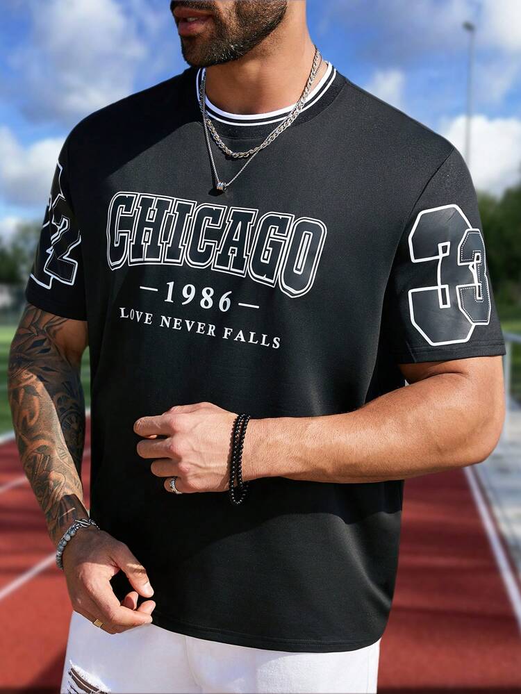 Men Plus Sports College Style T-Shirt
