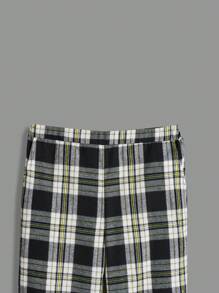 SHEIN Young Boys' Preppy Style Shirt And Plaid Pants Set