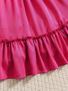 Vestido Rosa De Manga Globo Con Dobladillo Con Volantes Para Niña Adolescente - Rosa Fucsia - Ver 6