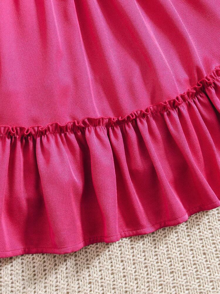 Tween Girl's Pink Bubble Sleeve Dress With Ruffle Hem