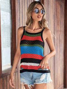 Breezaya Color-Block Hollow Out Knitted Camisole Top - Multicolor - View 1