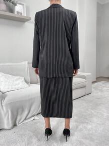 RueChic Women's Striped Suit Set - Black - View 2