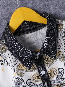 男士印花拼接短袖襯衫+休閒短褲家庭裝配套（4件分別出售） - 白色 - 查看 6