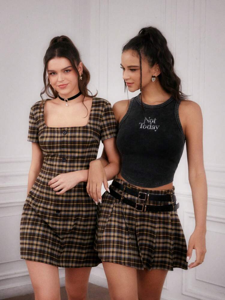 Women's Plaid Fashionable Pleated Skirt