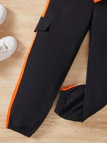 Sparklyn 適用於少女的字母條紋連帽衫、背心和工裝褲套裝