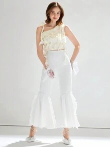 2026 Camisa casual tejida para mujer, acortada - Albaricoque - Ver 3