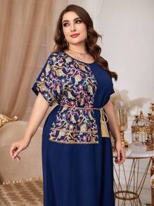 Al Najma 加大碼印花蝙蝠袖連衣裙