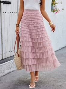 Chiquease Multilayer Mesh Tulle Skirt - Dusty Pink - View 1