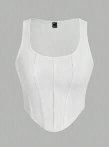 SHEIN EZwear 2 件黑白不对称下摆休闲修身女式背心，适合夏季 - 黑與白 - 查看 9