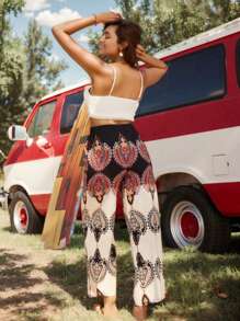 Breezaya Women's Solid Color Camisole Top And Printed Pants Set - White - View 2