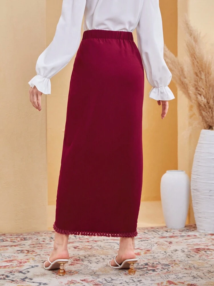 Teen Girls' Woven Plain Color Pleated Patchwork Fringe Lace Wrap Skirt