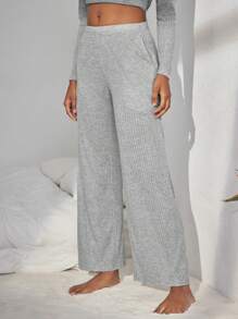 溜冰用斜口口袋鬆緊針織褲 - 灰色 - 查看 5