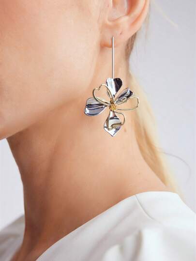 MOTF PREMIUM PENDIENTES DE FLOR HUECA 3D ELECTROCHAPAD0S DE DOS COLORES, PARA EL DÍA DE SAN VALENTÍN, MAMÁ, MADRE, DÍA DE LA MADRE, REGALO