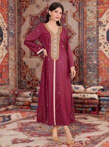 Al Najma Váy Ả Rập thêu cổ tròn - Nhiều màu - Xem 5